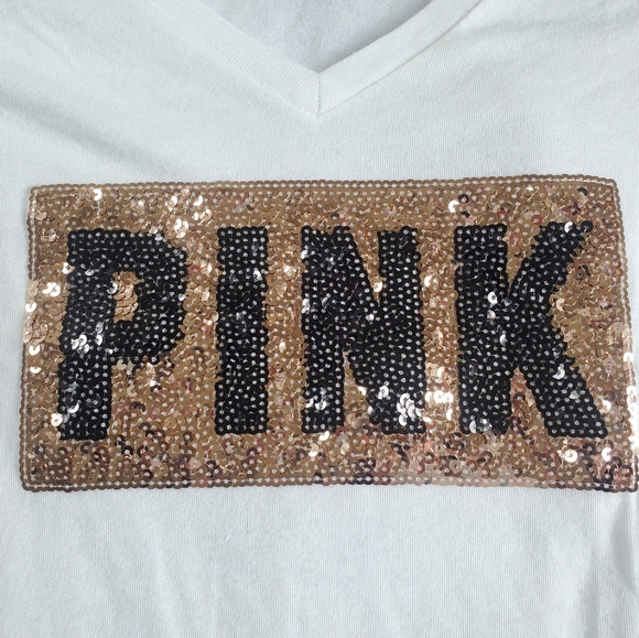 Victoria's Secret PINK V-Neck Bling Logo Tee - Picture 2 of 4